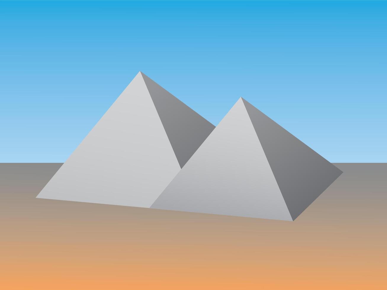 Two white pyramids in desert under blue sky background vector