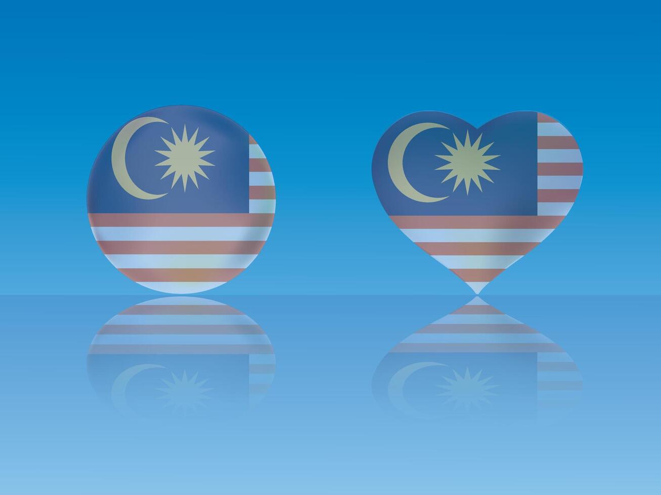 Malaysia flag in glossy ball and heart with reflection on blue background illustration vector