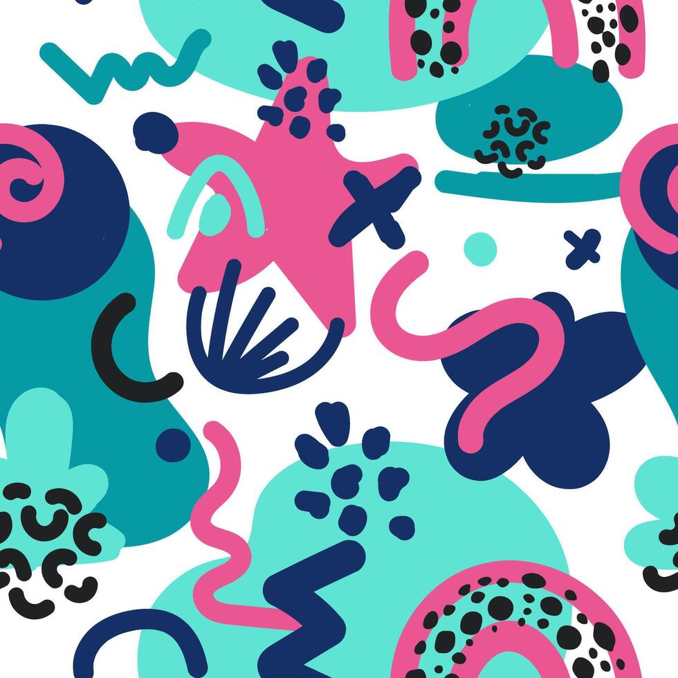 seamless abstract colorful pattern with blue, pink, green different shapes vector