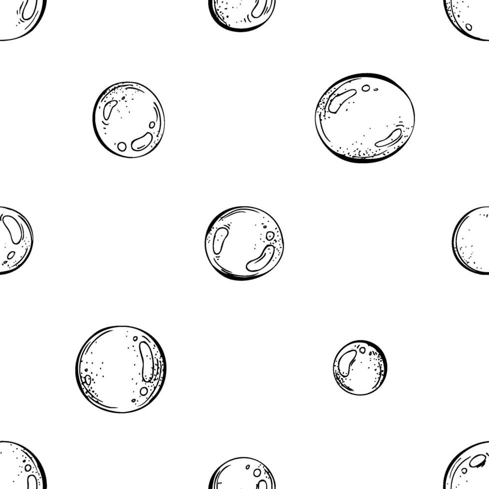 Round bubbles of water, soap. Marine illustration of the underwater world hand drawn in black ink graphically. seamless pattern, pattern, ornament, simple in EPS vector