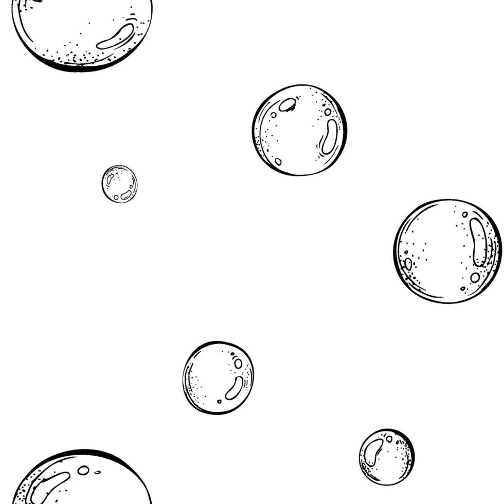 Round bubbles of water, soap. Marine illustration of the underwater world hand drawn in black ink graphically. seamless pattern, pattern, ornament, simple in EPS. vector