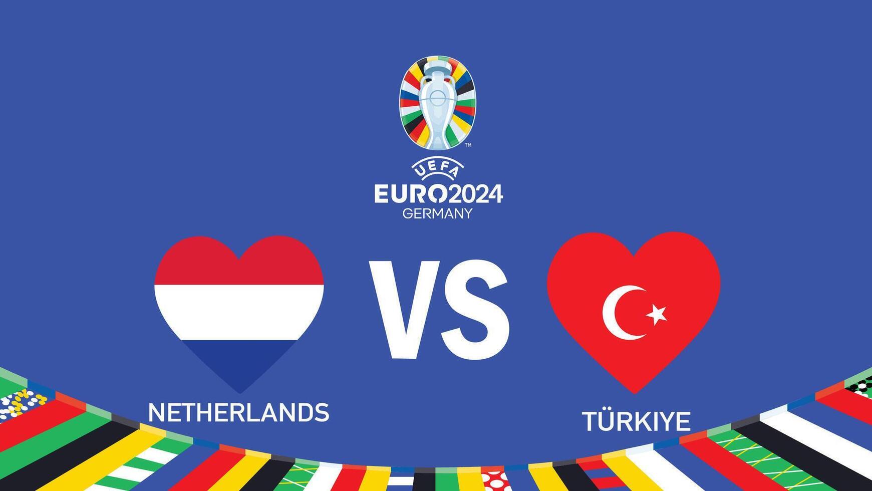 Netherlands And Turkiye Match Emblem Heart Euro 2024 Teams Design With Official Symbol Logo Abstract Countries European Football Illustration vector