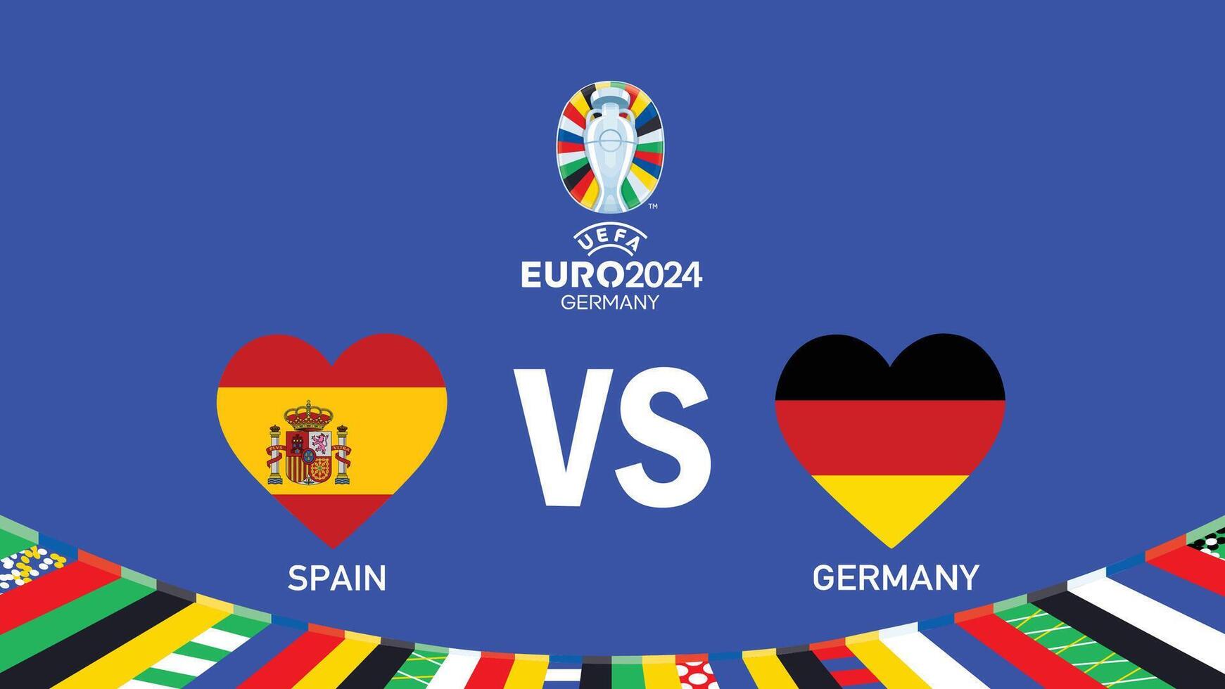Spain And Germany Match Flag Heart Euro 2024 Teams Design With Official Symbol Logo Abstract Countries European Football Illustration vector