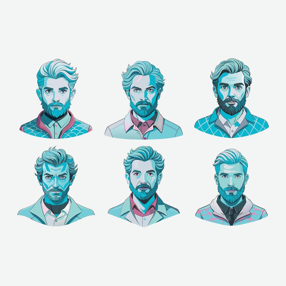 People Avatar flat Icon Set Male faces for Social Network vector
