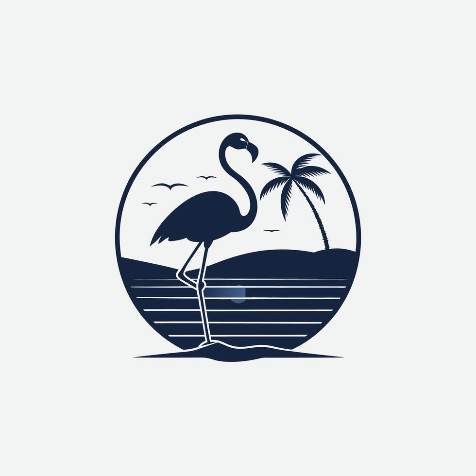 Flamingo on the background of trees and sunset illustration vector