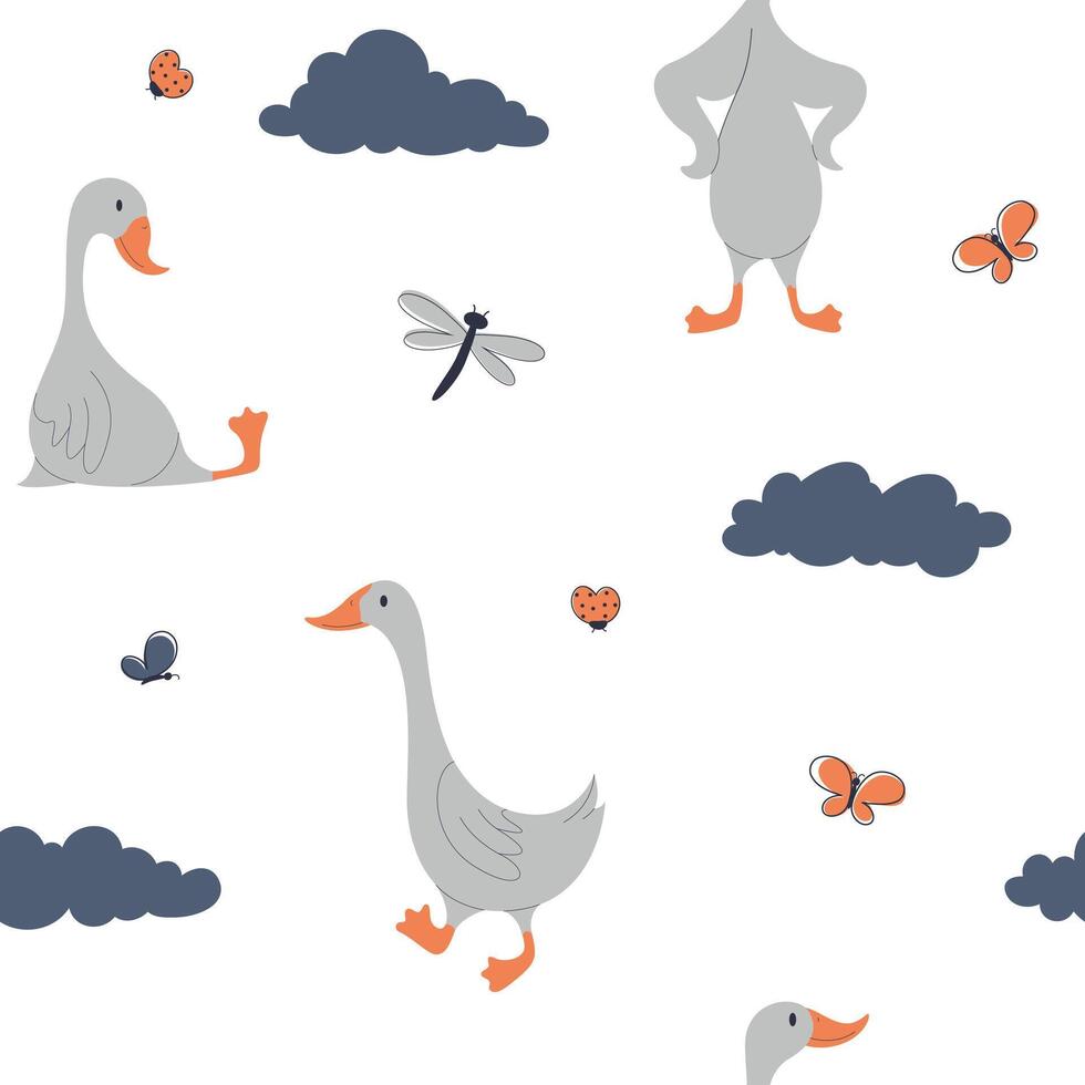 funny geese seamless pattern vector