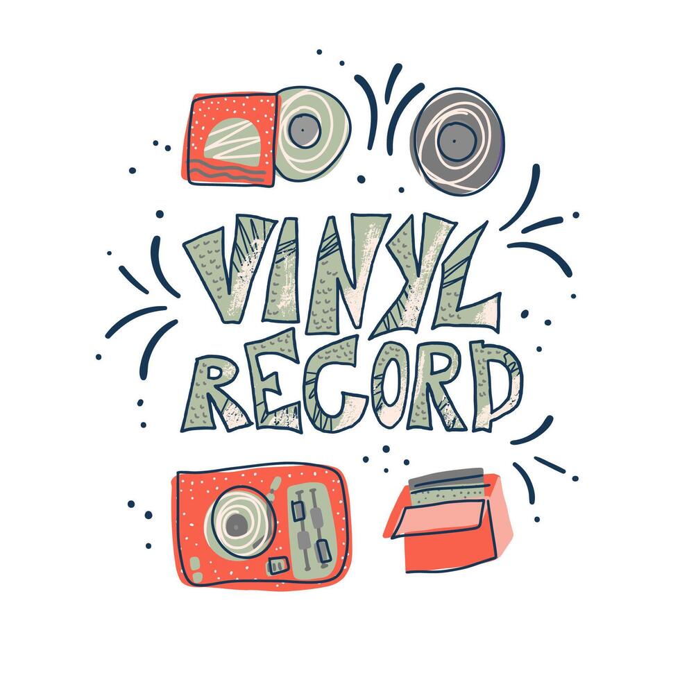 Vinyl record concept. color text and decor. vector