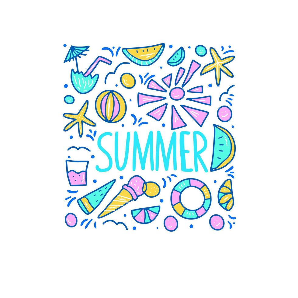 Summer poster. color text with decor. vector