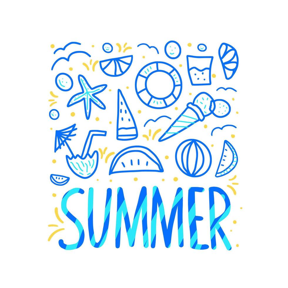 Summer poster. color text with decor. vector