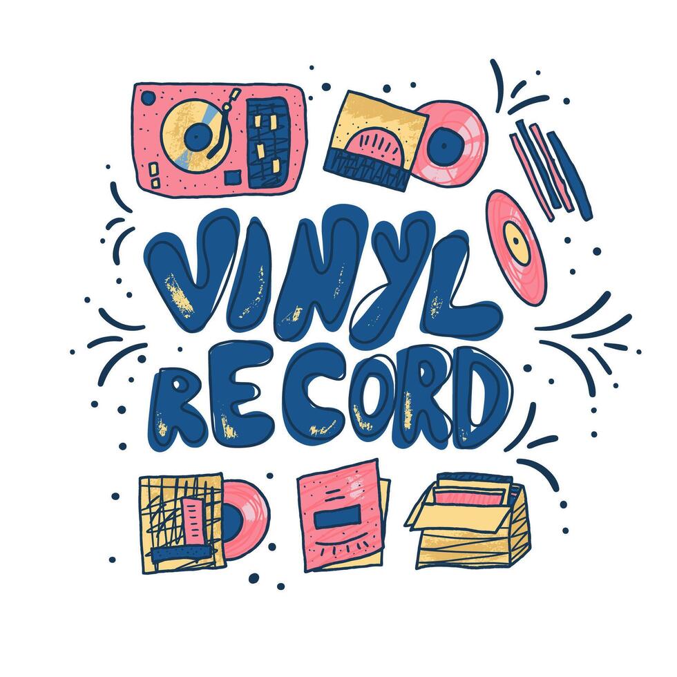 Vinyl record concept. color text and decor. vector