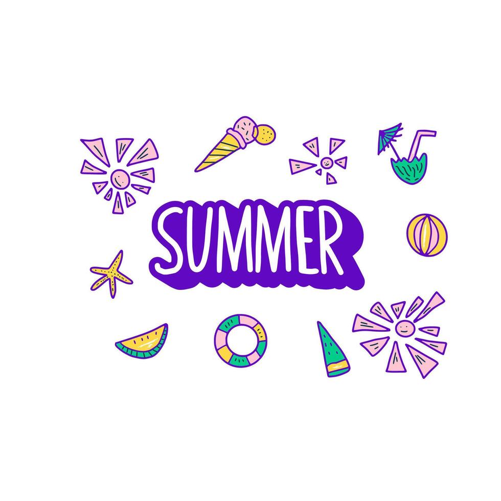 Summer poster. color text with decor. vector