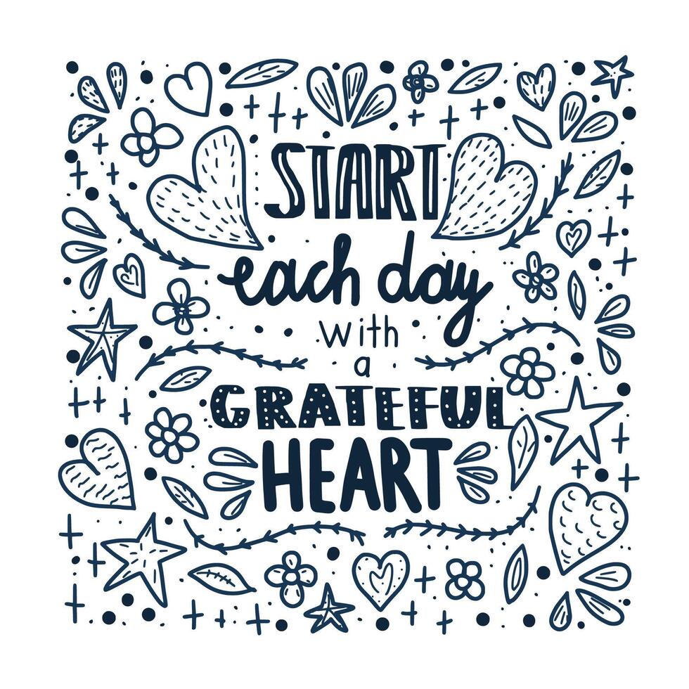 Start each day with a grateful heart poster. vector
