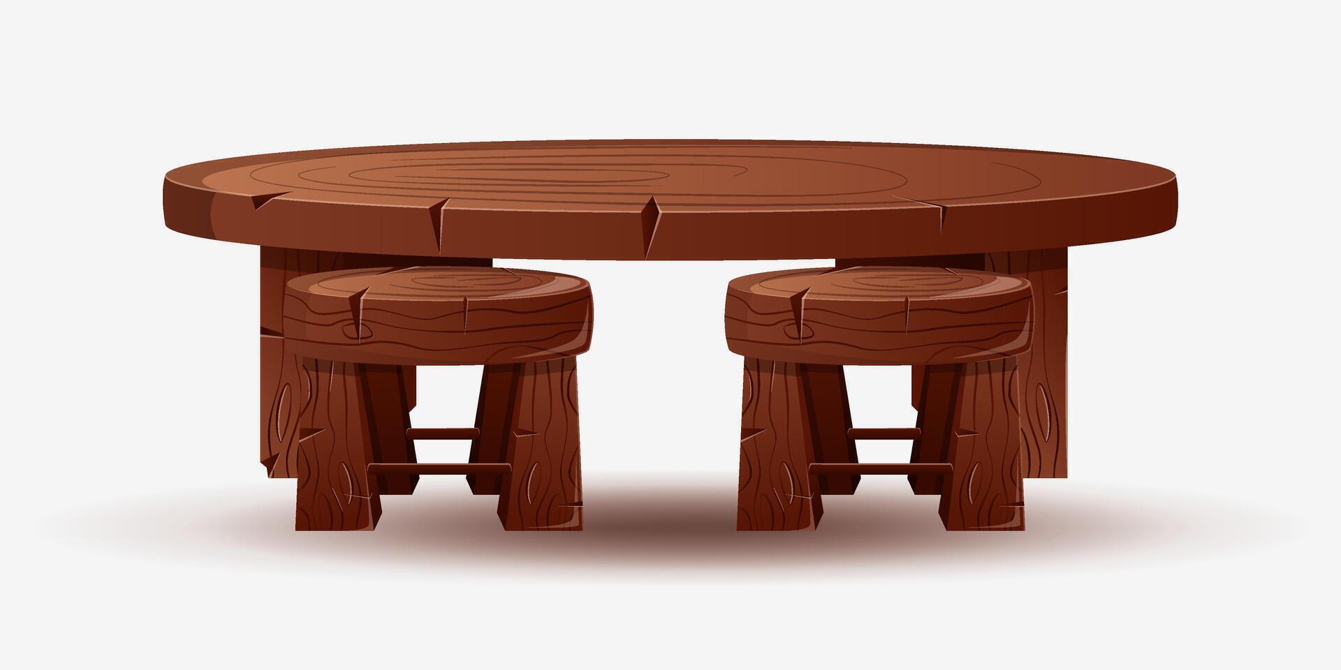 illustration of a round dining table and chairs made of solid wood vector