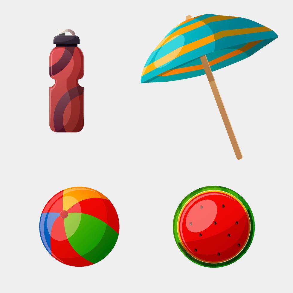 Summer Holiday Stuff Graphic Element, bottle, umbrella, ball and watermelon vector
