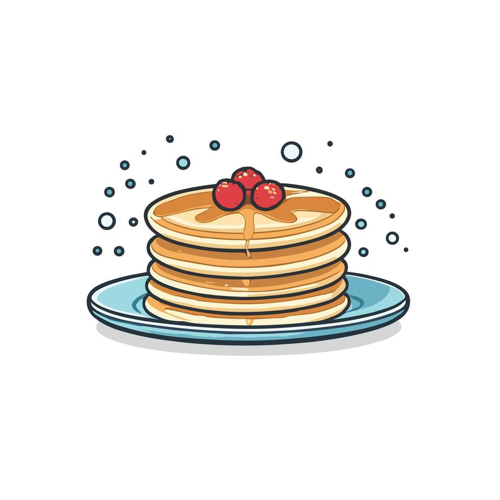 Stack of pancakes with syrup and berries cartoon illustration flat 2d design vector