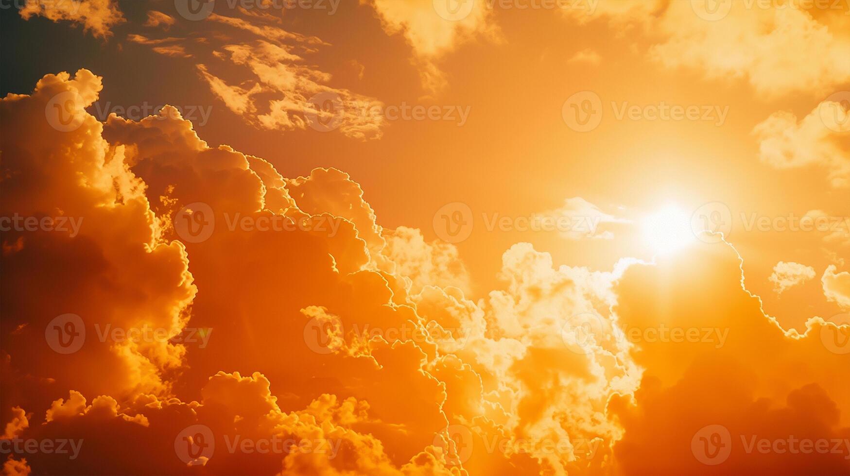 Heat stroke - Concept for climate change, heat wave or global warming, orange sky with clouds and bright sun photo