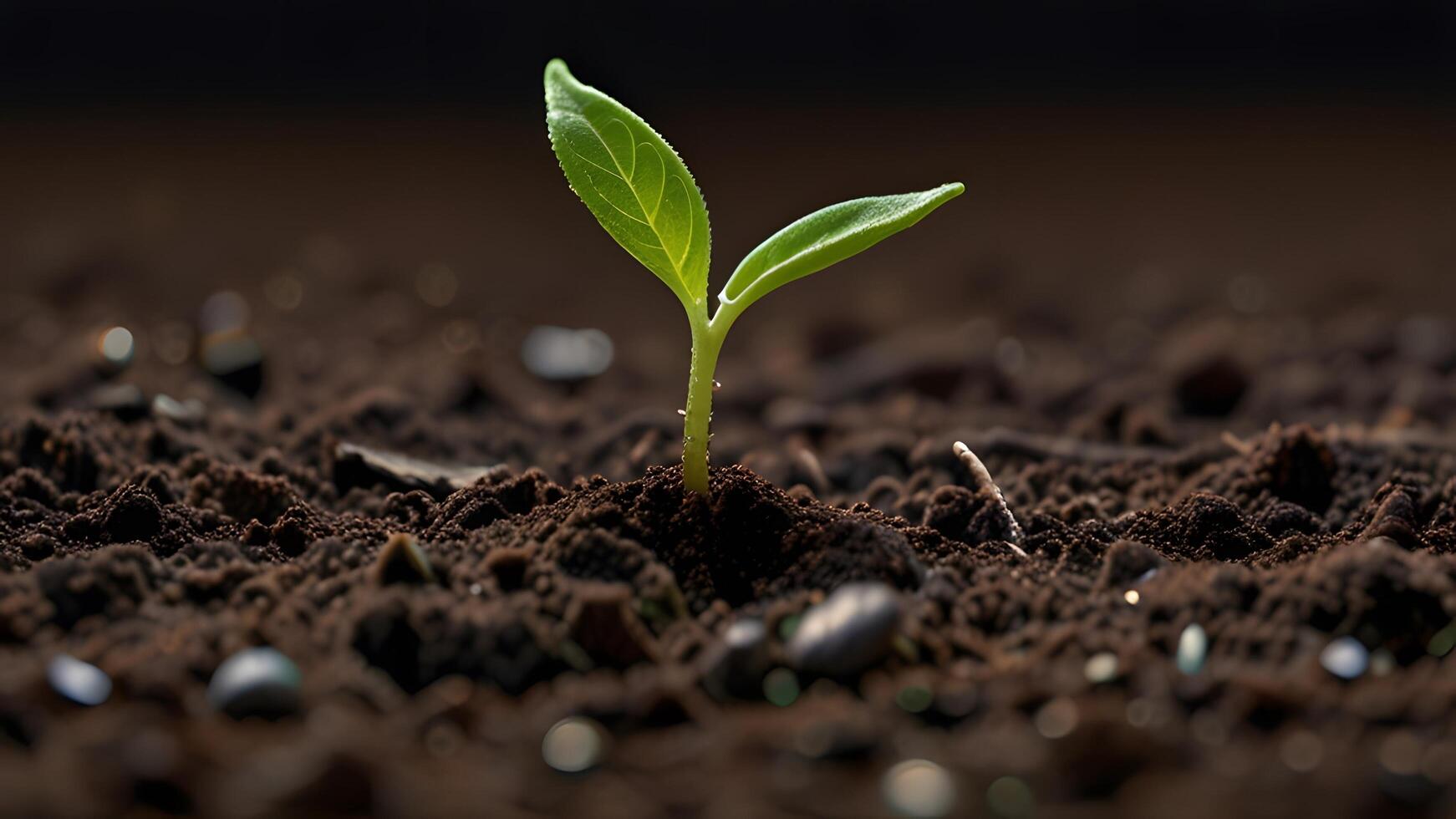 Seedling in the ground. Green sprout in soil. Agriculture and farming concept. Seedling cultivation photo