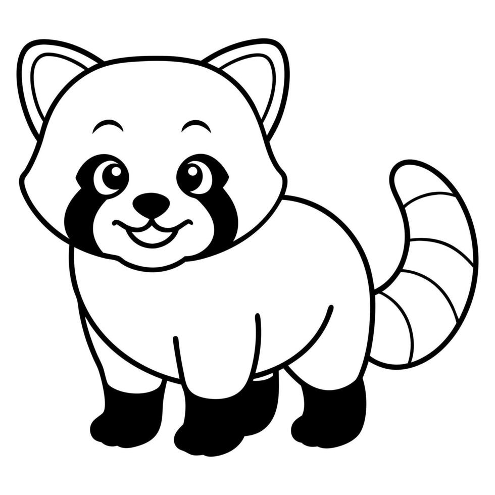 Cute Happy Red Panda Line Art vector