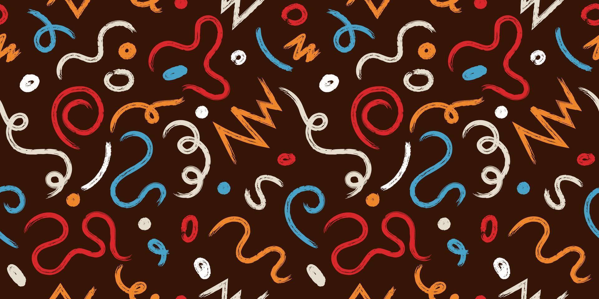 Hand drawn doodle marker shapes seamless pattern. Brush strokes squiggles and waves. Colored abstract background vector