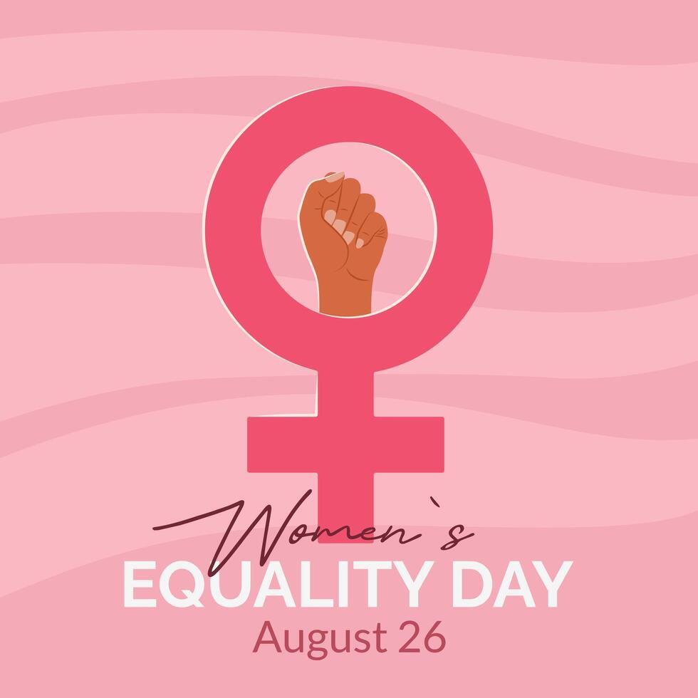 National Womens Equality Day Banner. Square banner featuring the Venus symbol and clenched female fist. August 26. illustration for Womens Rights, Equality, and Empowerment. vector