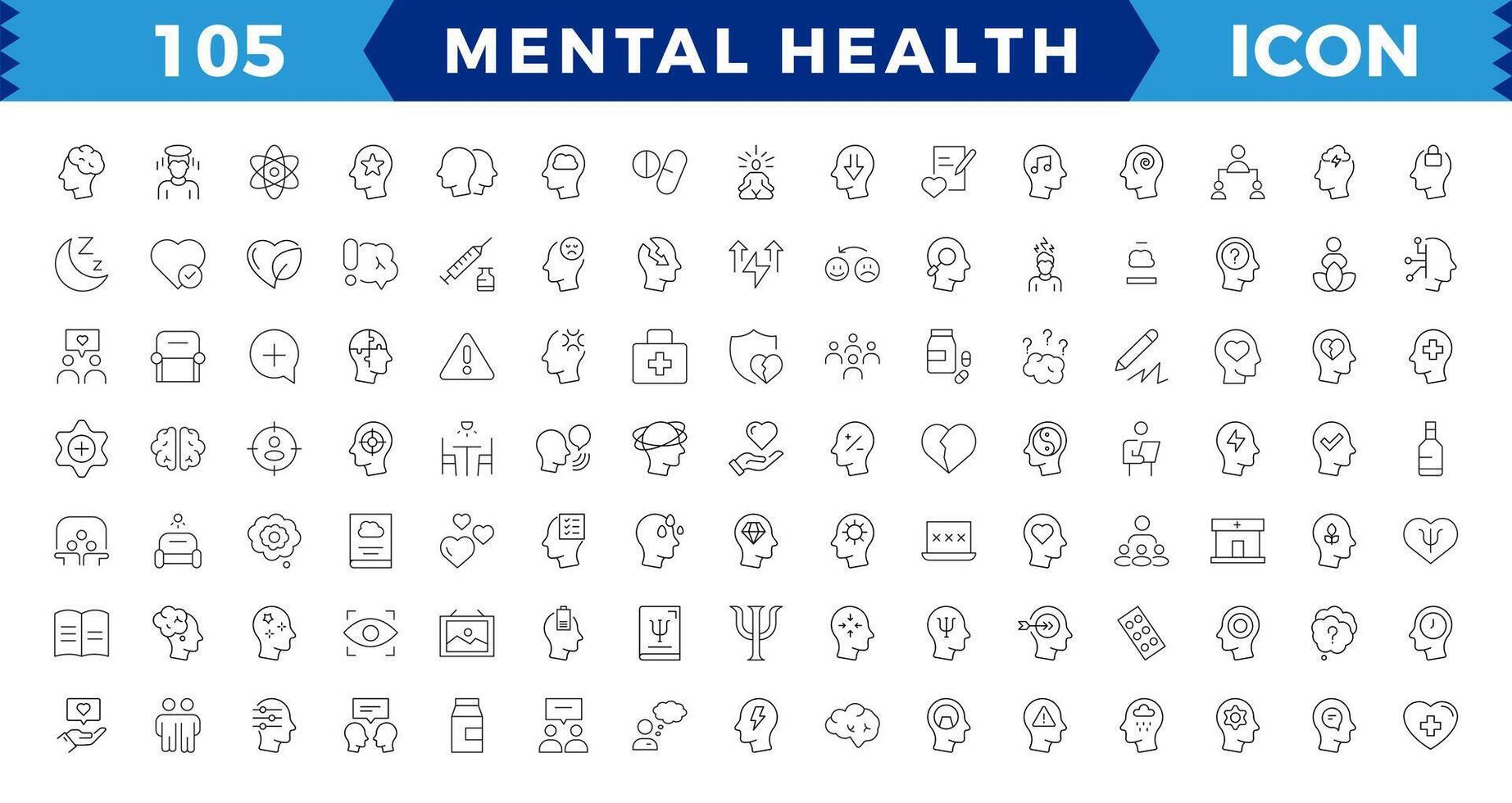Mental Health Line icon Containing depression. vector