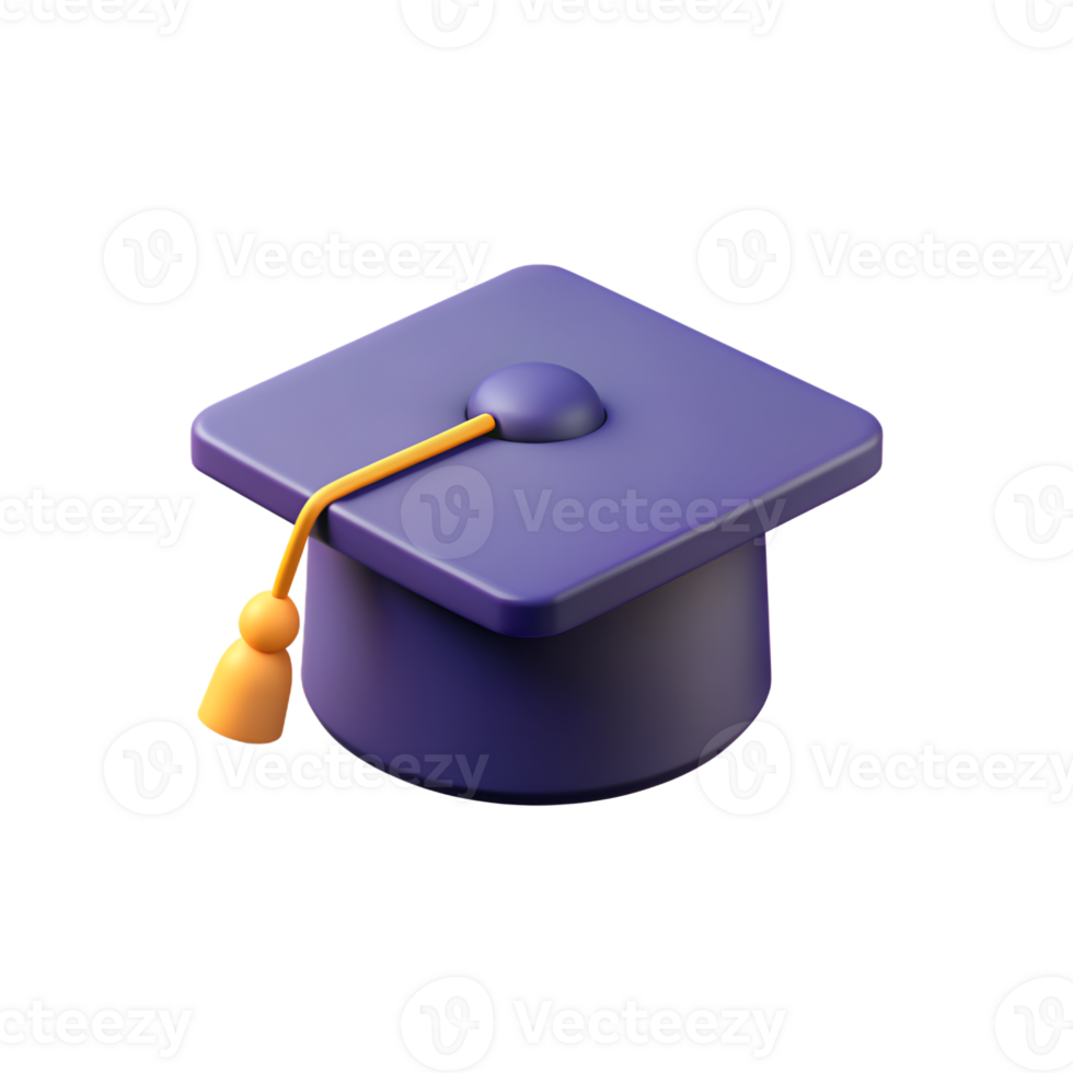 3D Purple Graduation Cap with Yellow Tassel png