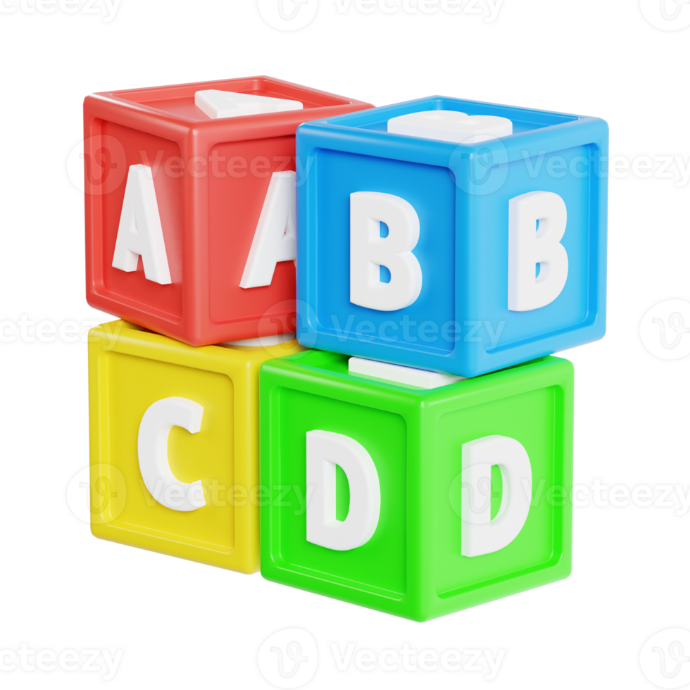 abc blocks 3d icon, transparent background png