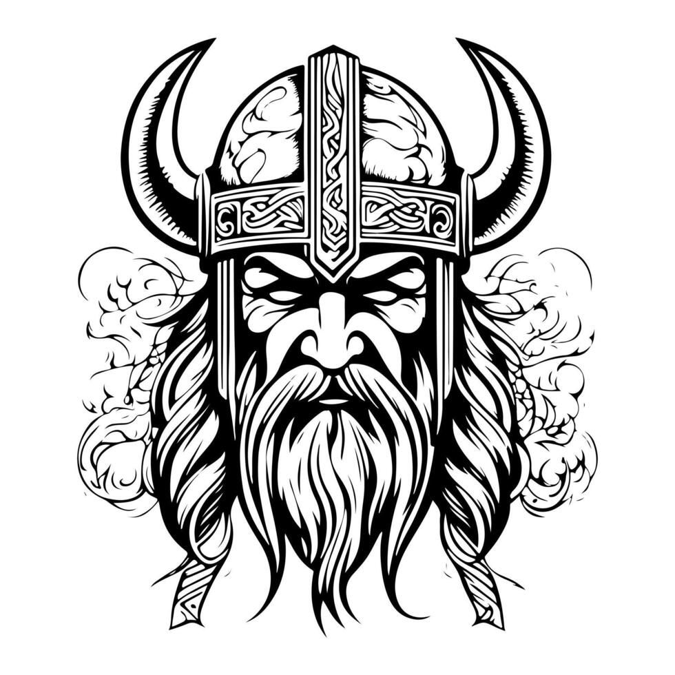 Excellent Viking with Helmet, Armor on the White background. Hand-drawn illustration for mascot sport logo badge label sign poster emblem patch t-shirt printing. vector