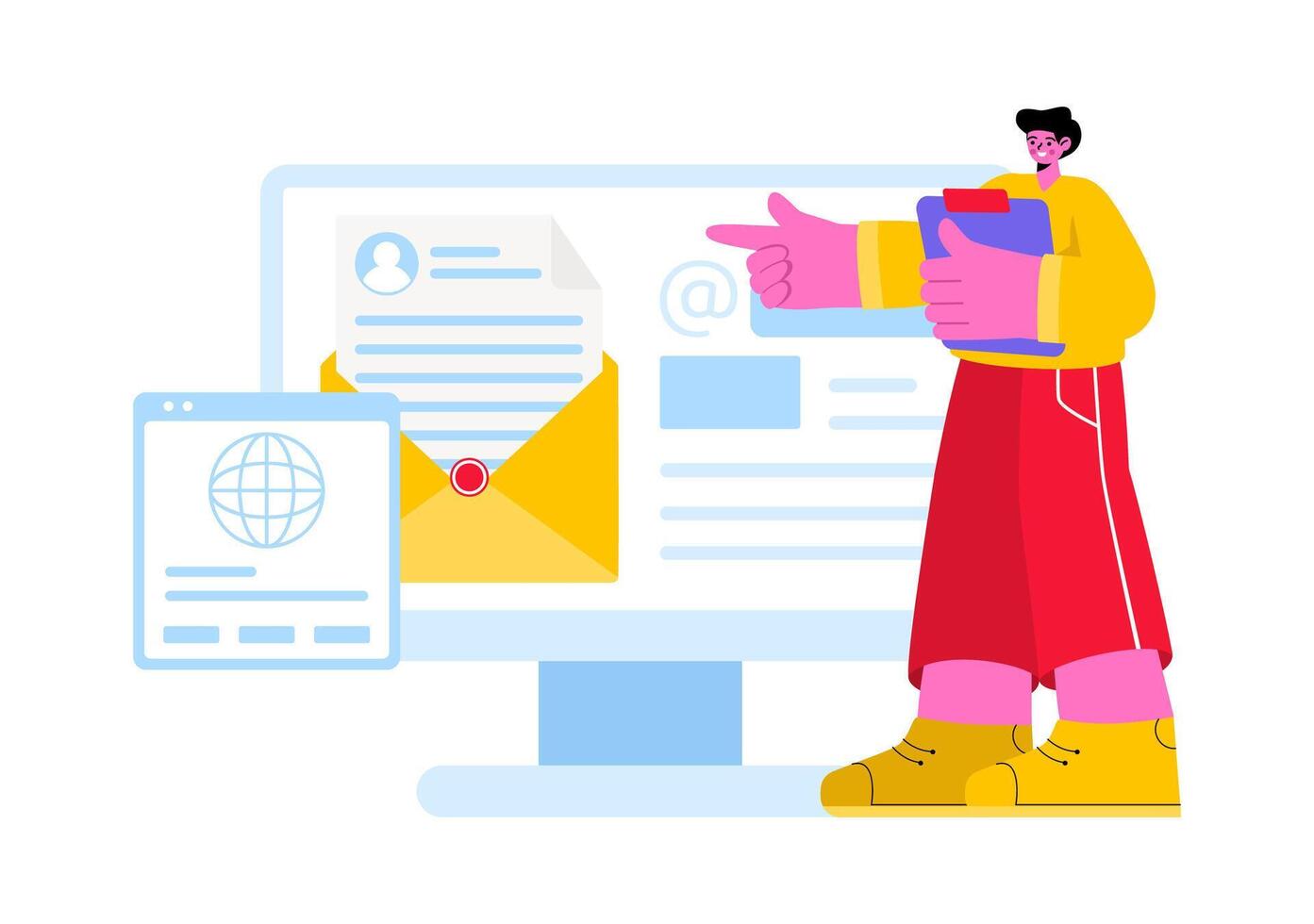 Email Service Illustration with File Correspondence Delivery, Electronic Mail Messaging, and Business Marketing in a Flat Cartoon Background vector