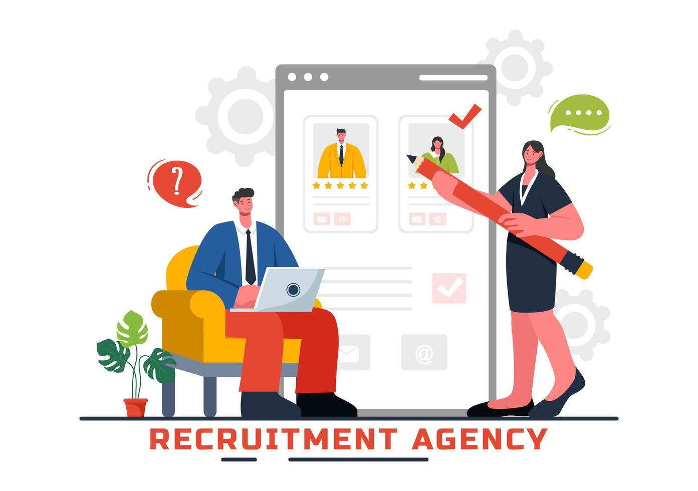 Recruitment Agency Illustration with Managers Selecting Candidates for Job Positions in a Flat Style Cartoon Background vector