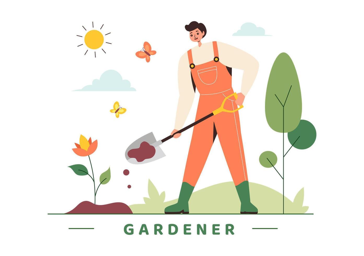Gardener Illustration with Garden Tools, Farming, and Growing Vegetables in a Botanical Summer Gardening Flat Style Cartoon Background vector