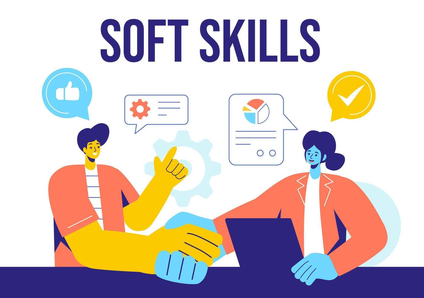 Soft Skills Social Media Background Flat Cartoon Hand Drawn Templates Illustration vector