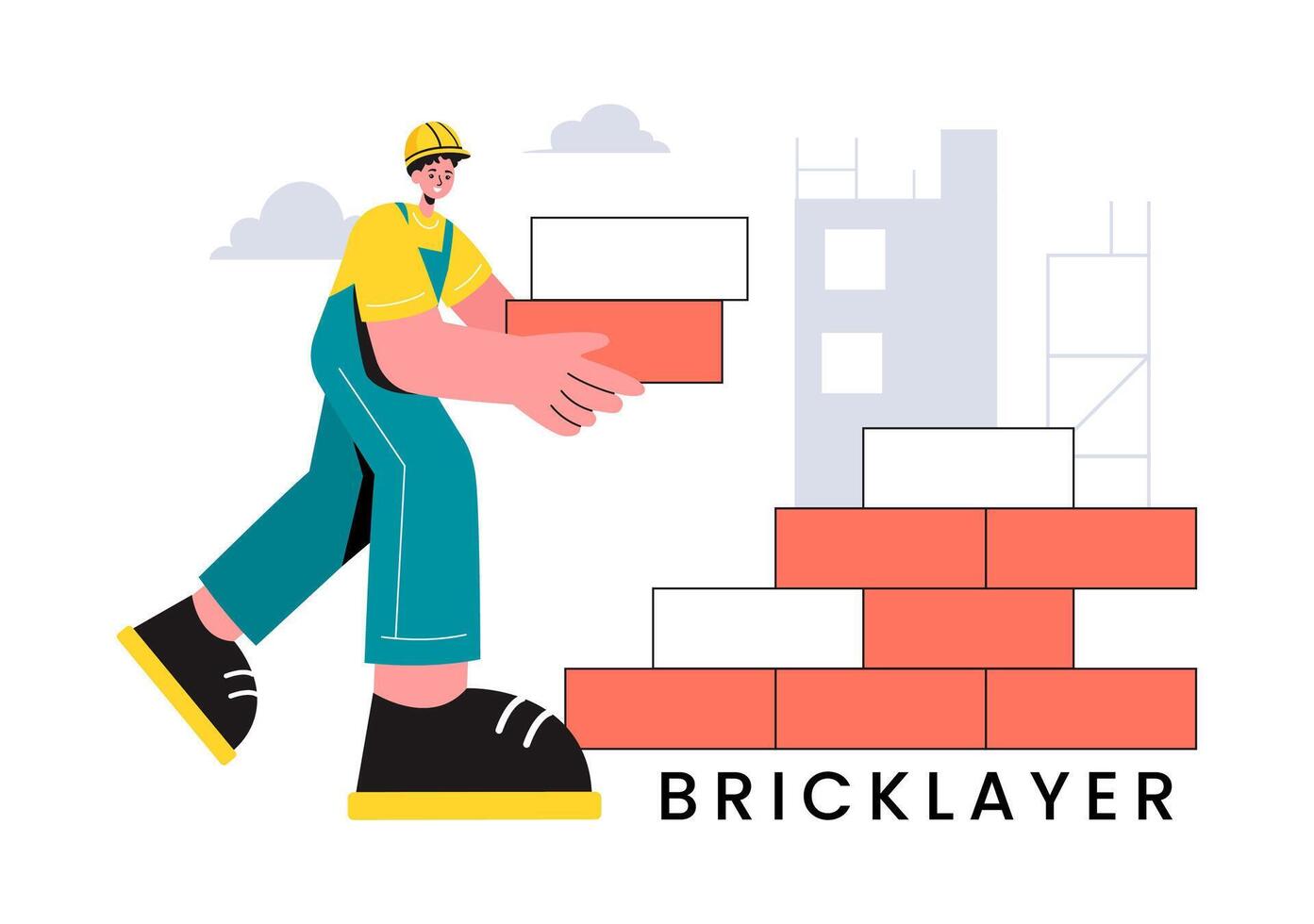 Illustration of a Bricklayer Worker with People Constructing and Laying Bricks to Build a Wall in a Flat Cartoon Background vector