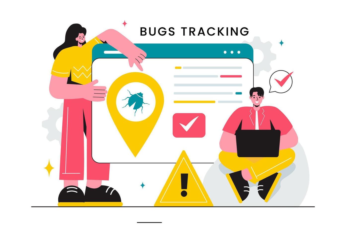 Illustration of a Bug Tracking Tool with Mobile Phone Protection from Computer Viruses in a Website Security Flat Cartoon Background vector