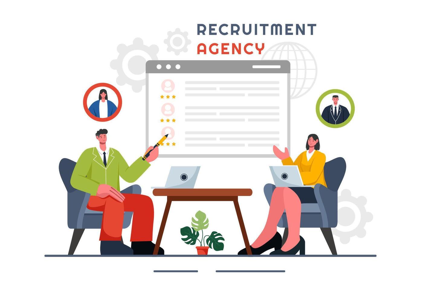 Recruitment Agency Illustration with Managers Selecting Candidates for Job Positions in a Flat Style Cartoon Background vector