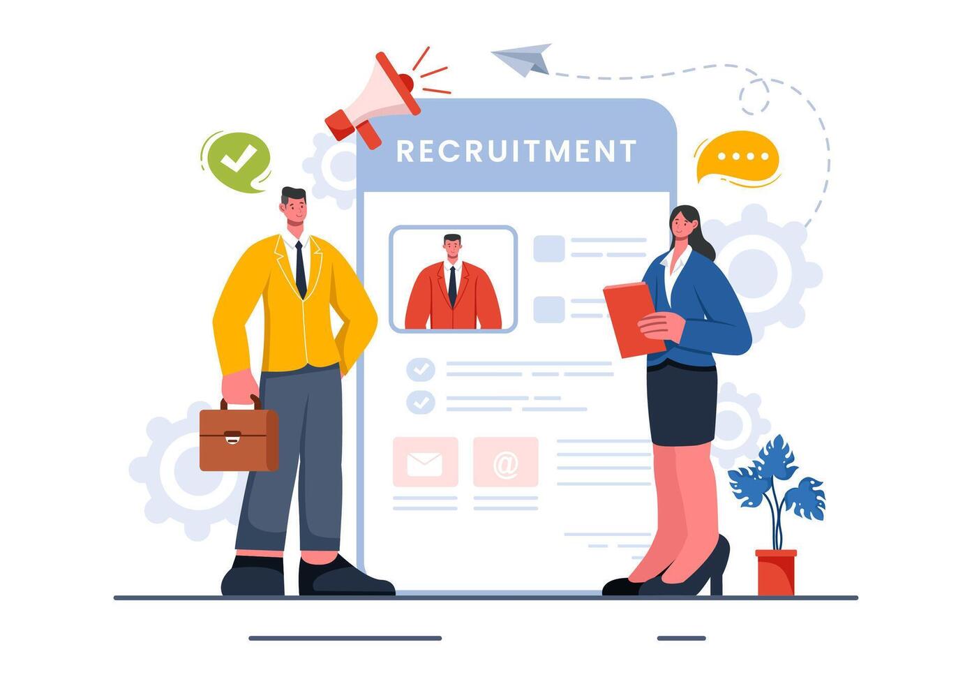 Recruitment Agency Illustration with Managers Selecting Candidates for Job Positions in a Flat Style Cartoon Background vector