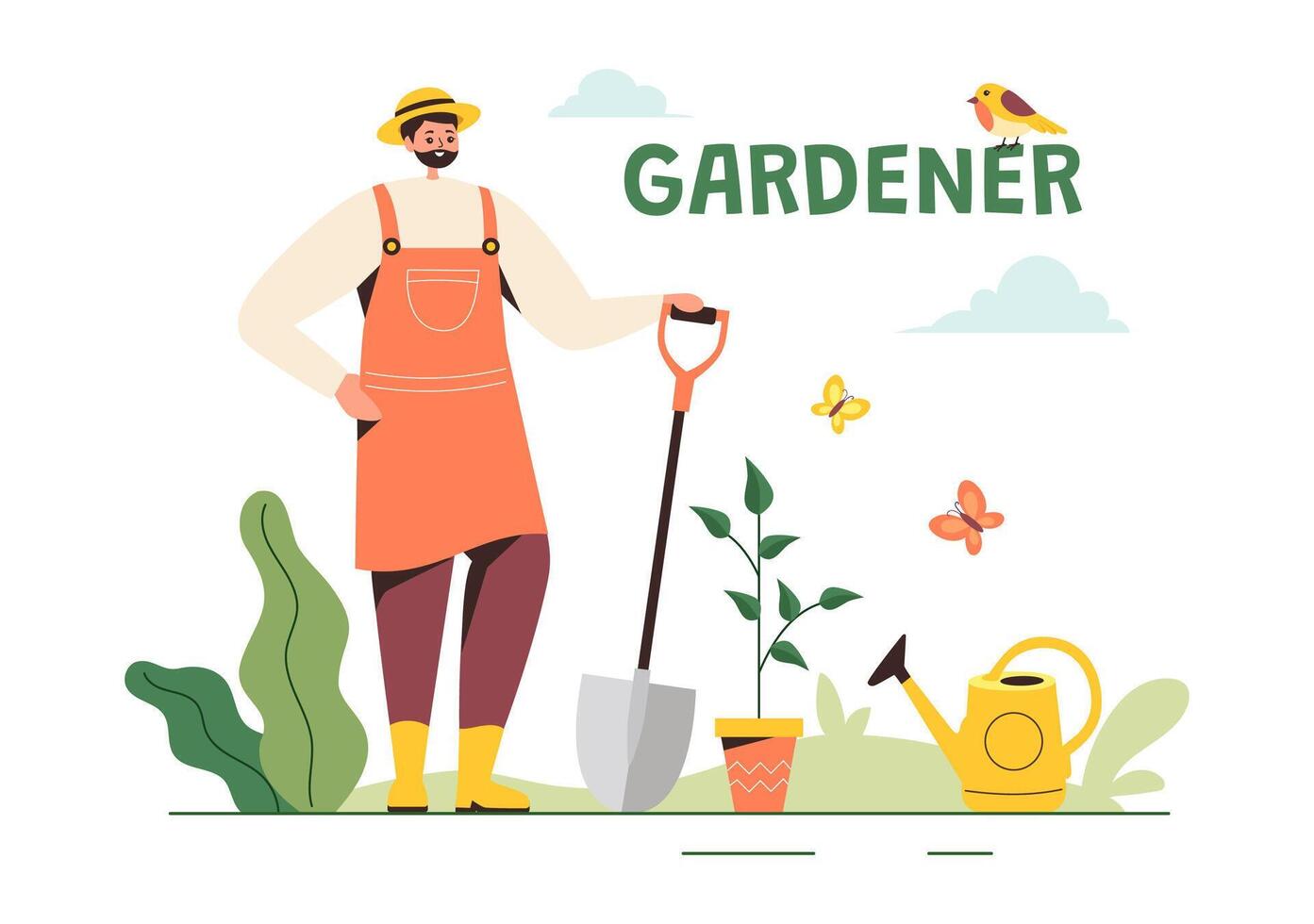 Gardener Illustration with Garden Tools, Farming, and Growing Vegetables in a Botanical Summer Gardening Flat Style Cartoon Background vector