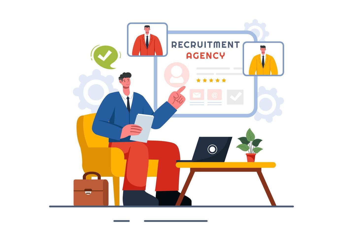 Recruitment Agency Illustration with Managers Selecting Candidates for Job Positions in a Flat Style Cartoon Background vector