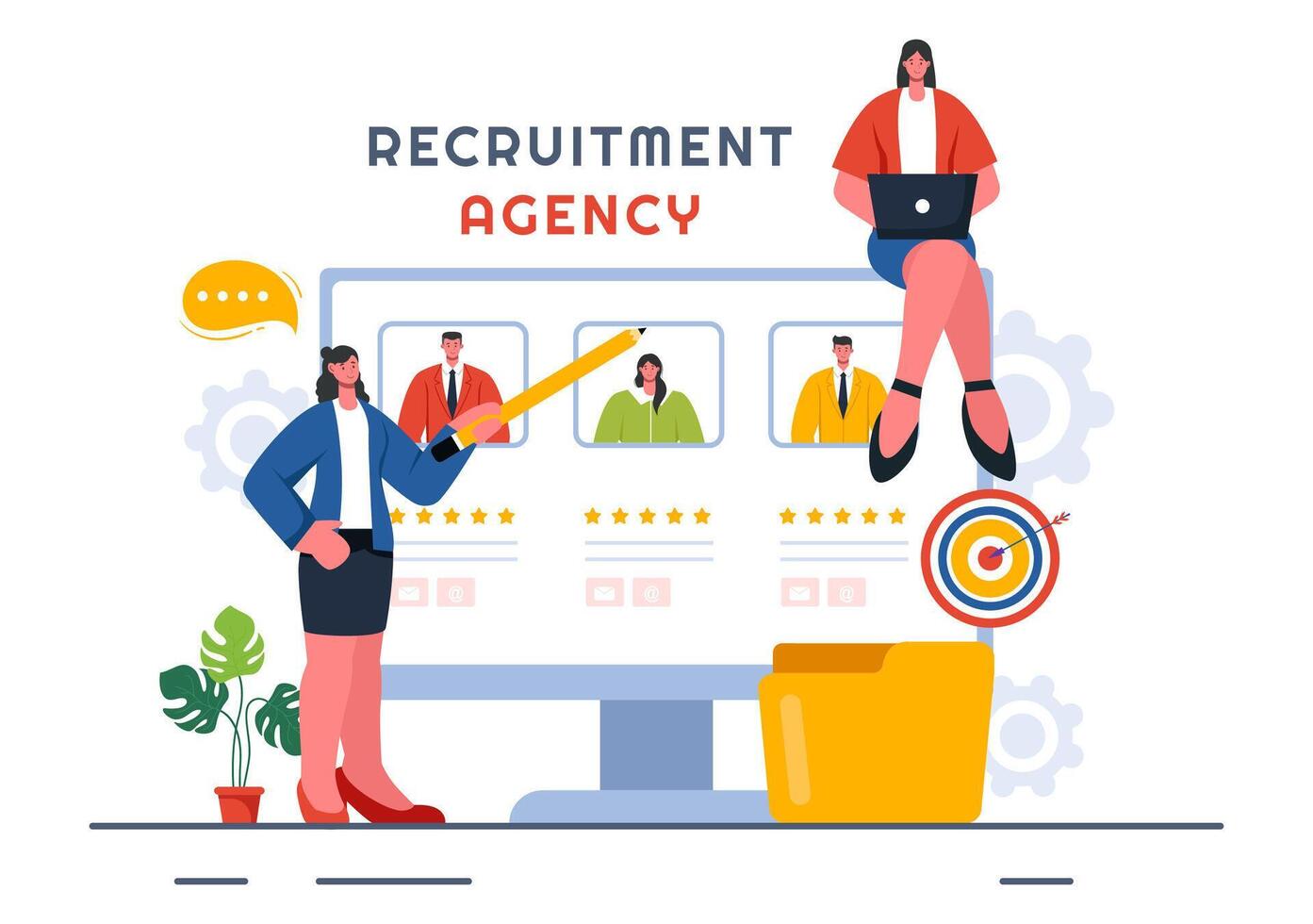 Recruitment Agency Illustration with Managers Selecting Candidates for Job Positions in a Flat Style Cartoon Background vector