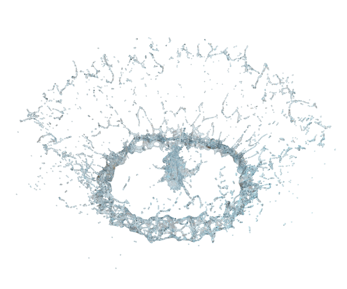 3d water splash transparent, clear blue water scattered around isolated. 3d render illustration png