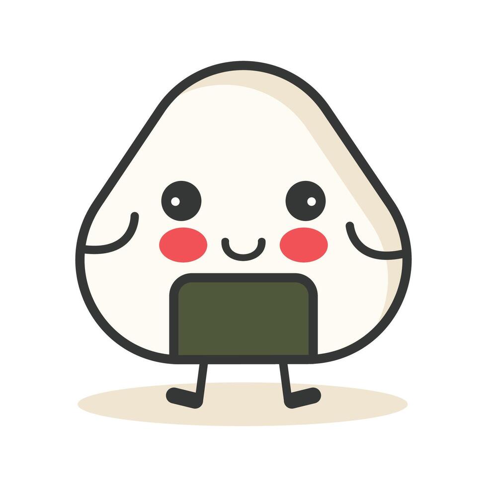 Cute Onigiri Rice Japanese Food Cartoon Character with Happy Expression vector