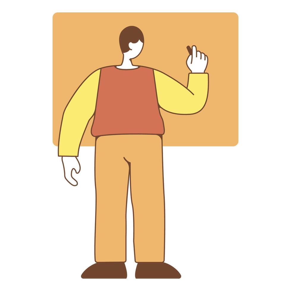 Boy High School Student Cartoon Character Illustration is Writing on Board vector
