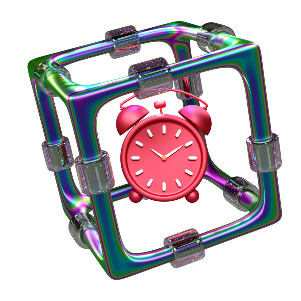 3d cartoon character alarm clock wake up time morning in metal box. schedule appointment concept, 3d illustration render png