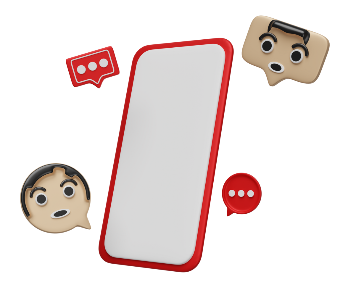 3d social media with emoji, chat bubble talk isolated. mockup smartphone concept. 3d social network render illustration png