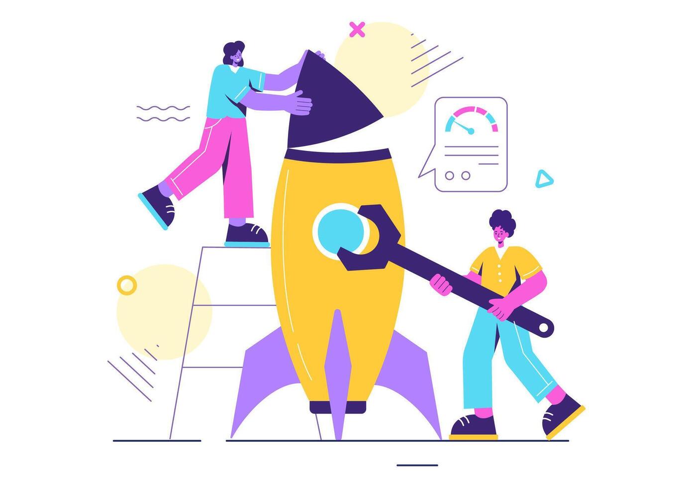Business Boost Illustration with a Digital Marketing Rocket, Company Career Success in Development and Profit Increase on a Flat Background vector