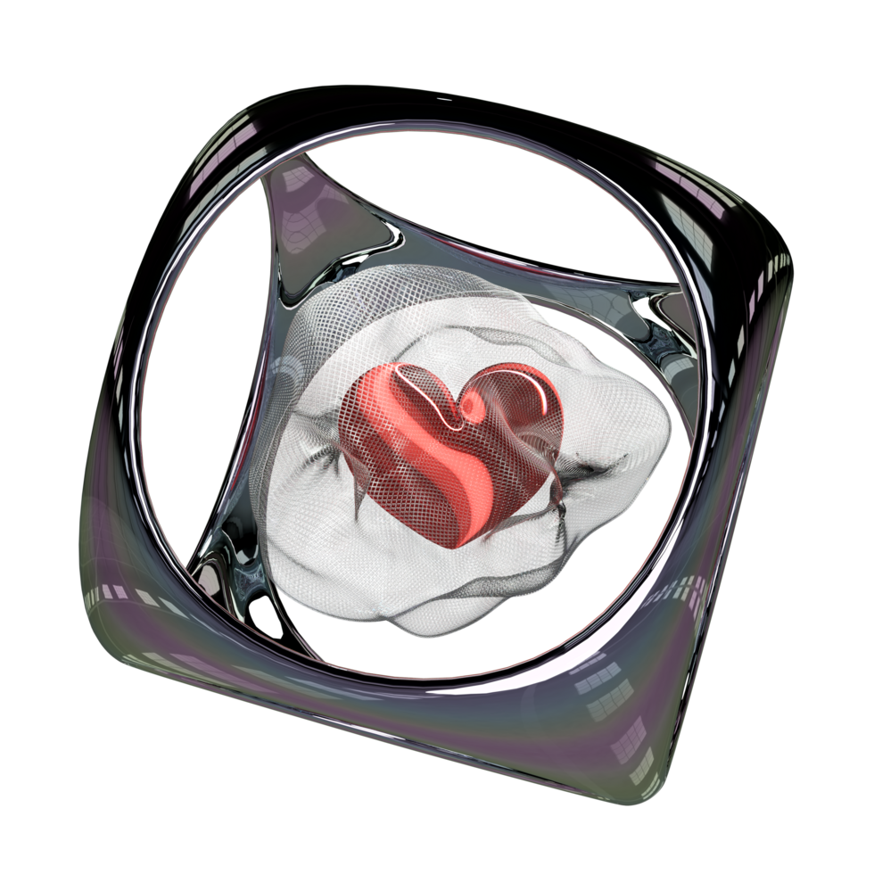 3d heart shaped in net with rainbow colors metal box. valentine day concept, 3d illustration render png