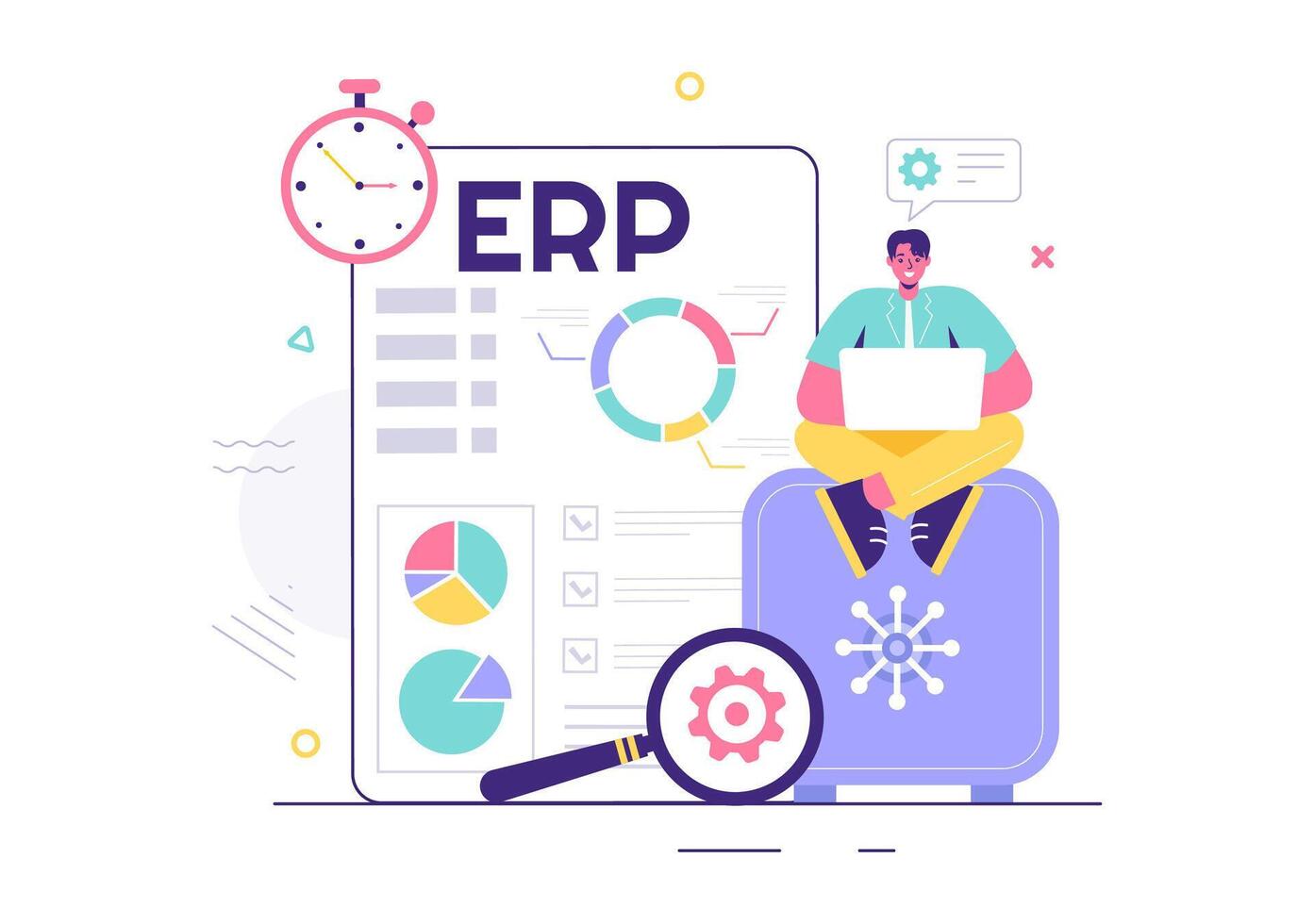ERP Enterprise Resource Planning System Illustration with Business Integration, Productivity, and Company Enhancement on a Flat Background vector