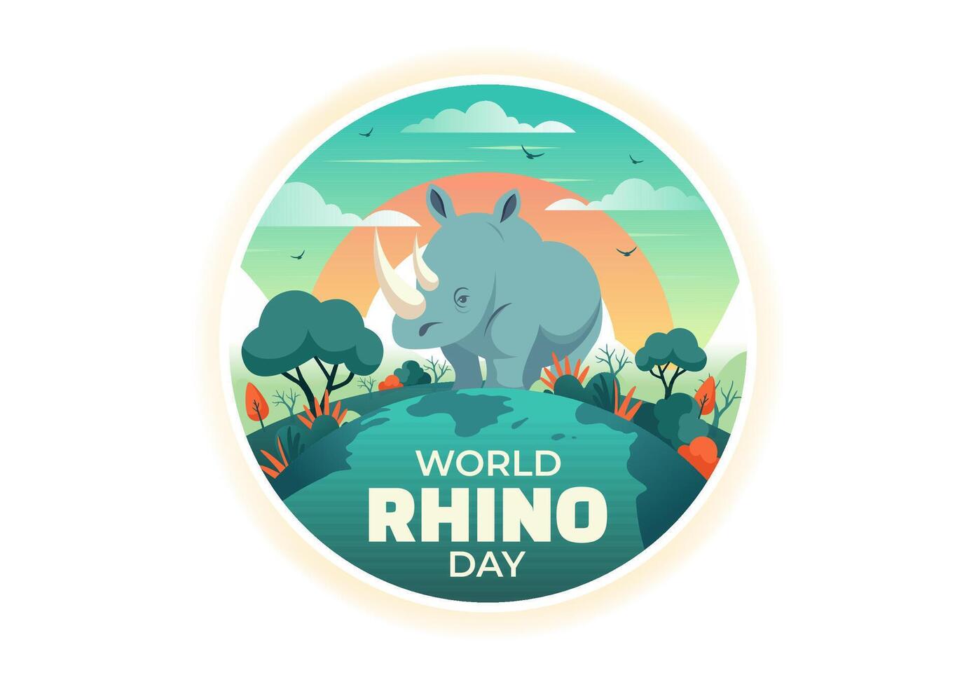 World Rhino Day Illustration on September 22 for Rhinos Lovers and Defenders or Animal Protection Advocates in a Flat Cartoon Background vector