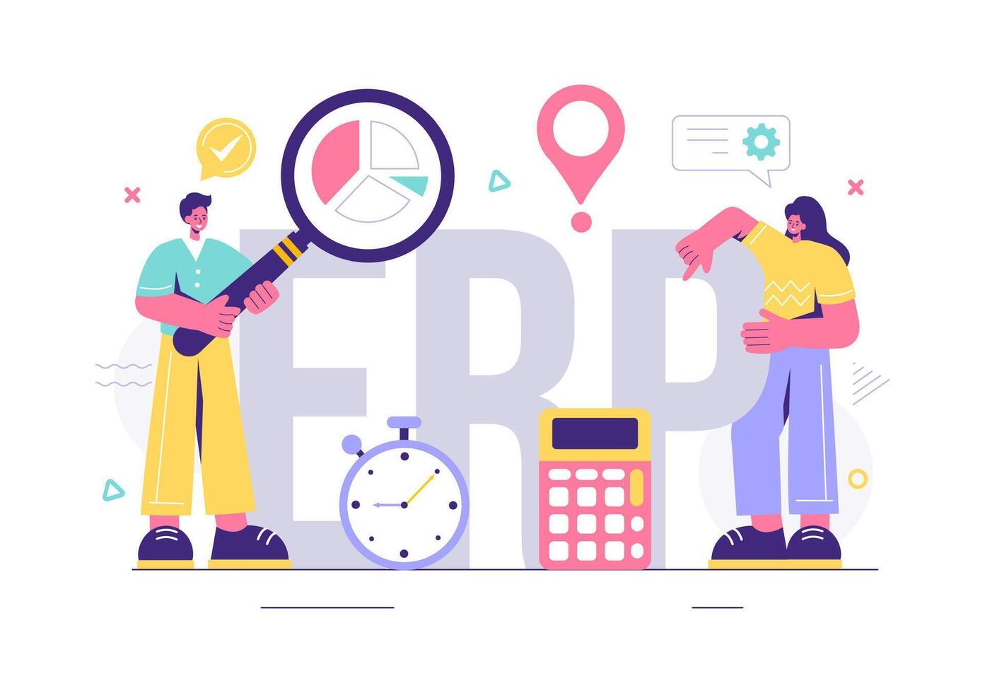 ERP Enterprise Resource Planning System Illustration with Business Integration, Productivity, and Company Enhancement on a Flat Background vector