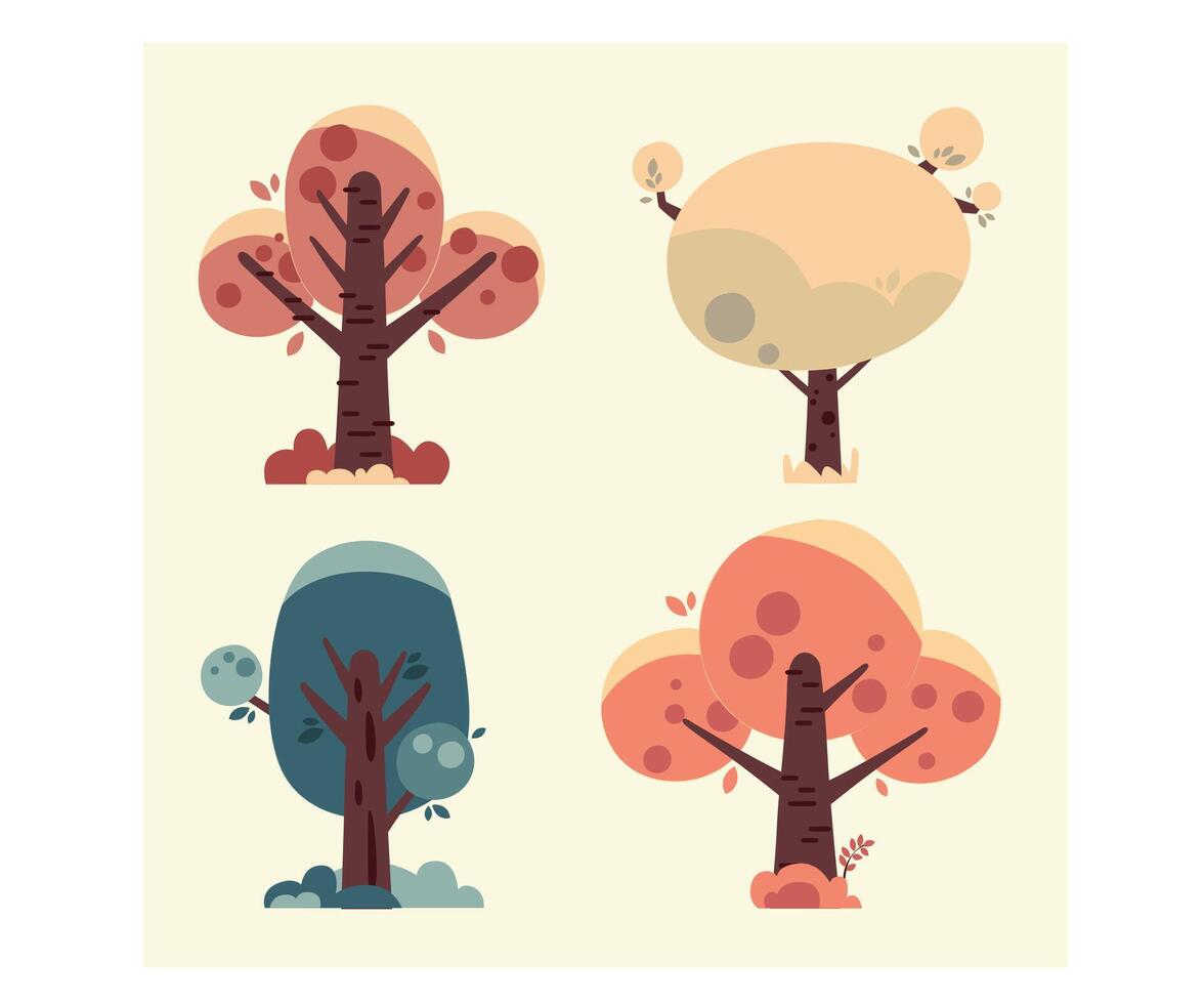 Colorful Type Trees Elements Collection vector